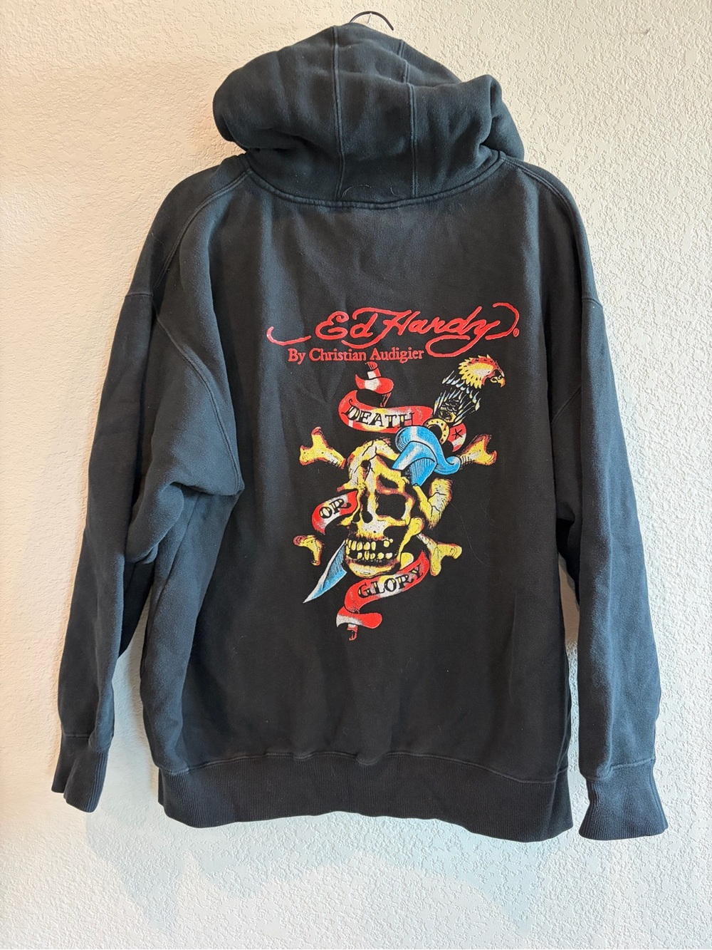 Vintage Y2K Ed Hardy Christian Audigier Death or Glory Skull Hoodie XL